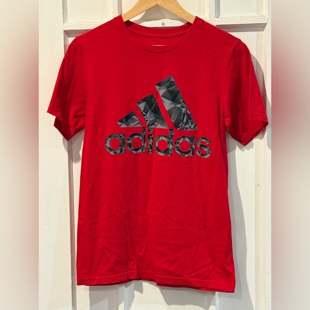 Adidas Kids Red Tee with Geometric Logo